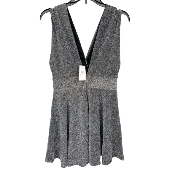 Fraiche By J In Silver Deep V-neck Fit & Flare Minidress Size Large - Picture 3 of 8